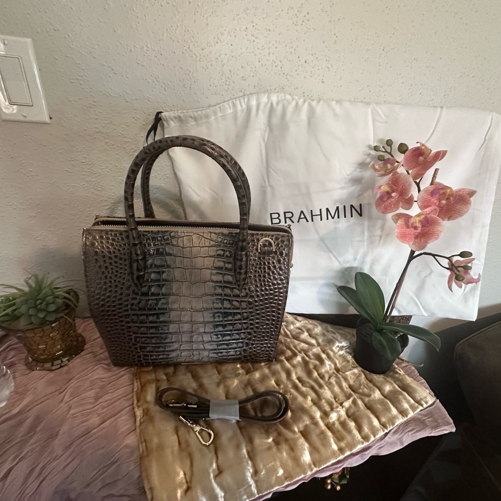 Brahmin Tan Crocodile Embossed Satchel